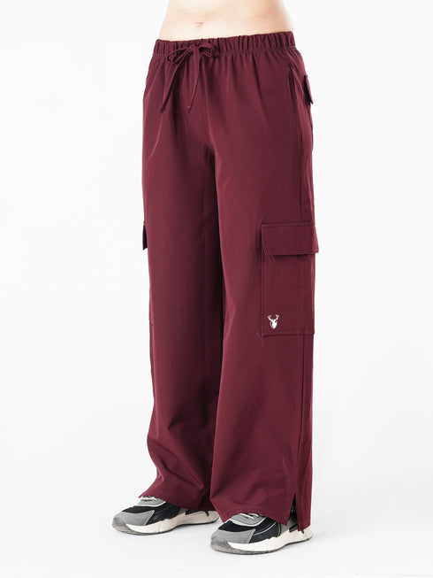 Modest Straight Fit Cargo Joggers in Maroon