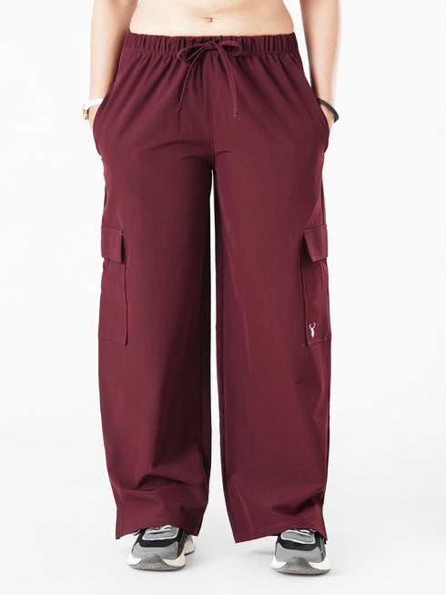 Modest Straight Fit Cargo Joggers in Maroon
