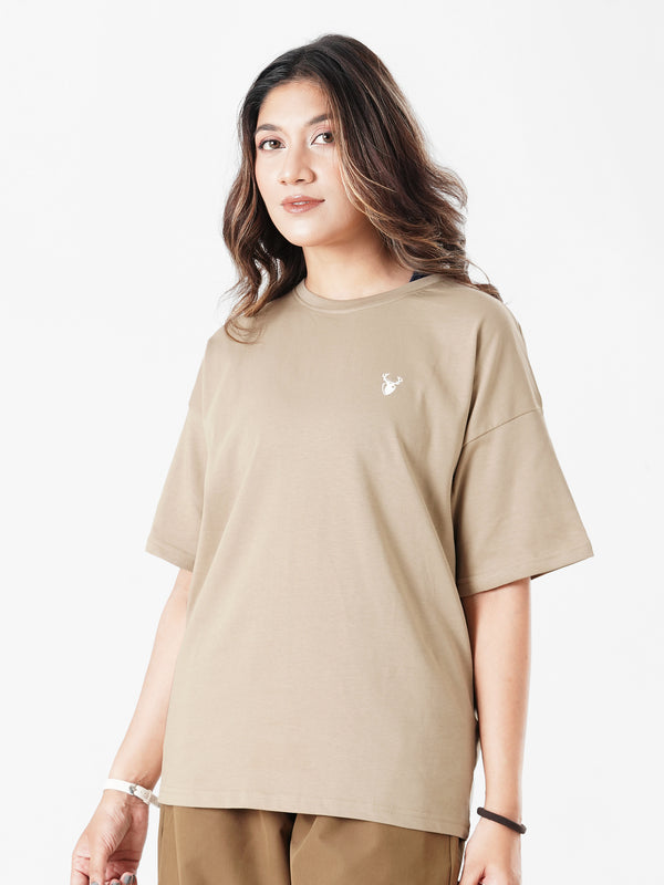 LEERA Beige Oversized Cotton Tee