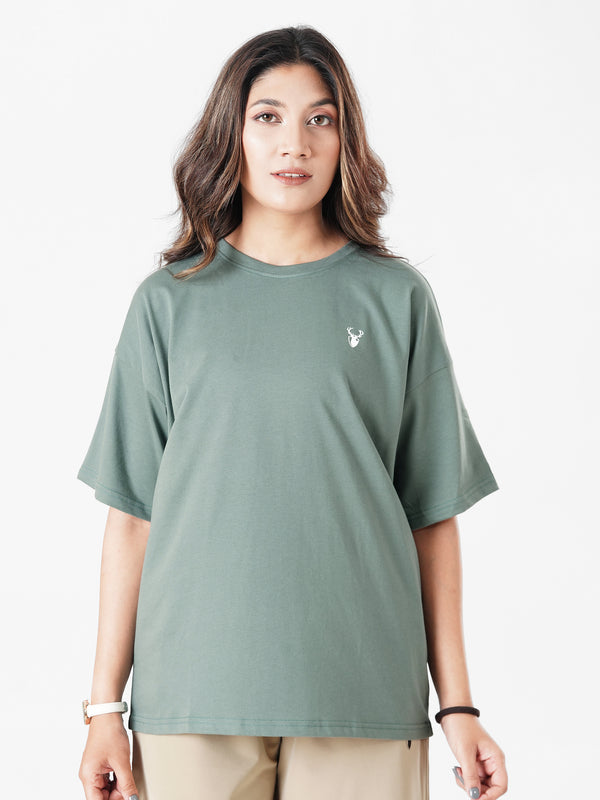 LEERA Gray Teal Oversized Cotton Tee