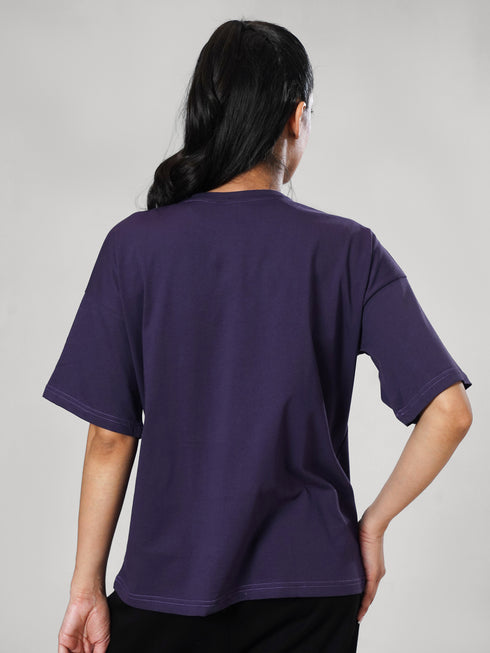 LEERA Purple Oversized Cotton Tee