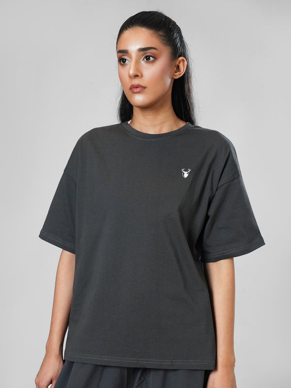 LEERA Grey Oversized Cotton Tee