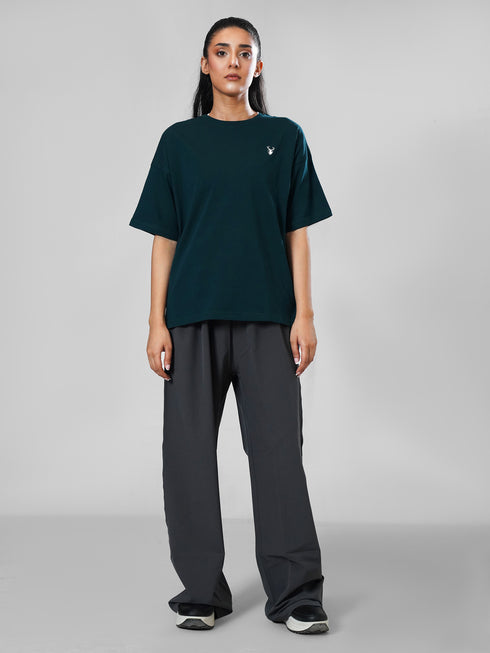 LEERA Dark Teal Green Oversized Cotton Tee