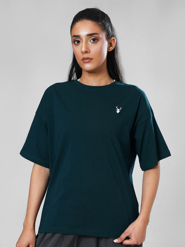 LEERA Dark Teal Green Oversized Cotton Tee