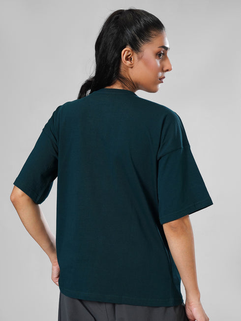 LEERA Dark Teal Green Oversized Cotton Tee