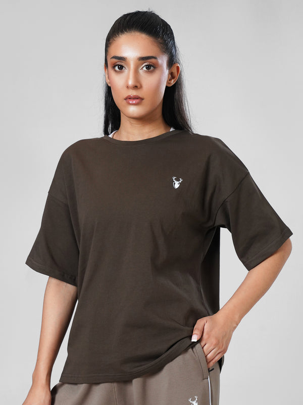 LEERA Dark Mocha Oversized Cotton Tee