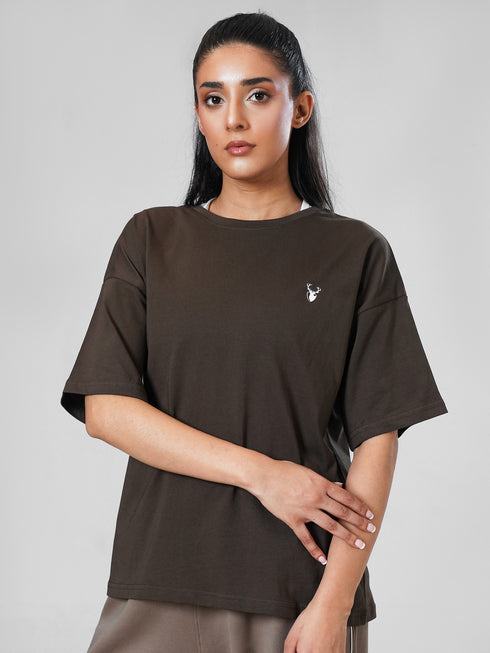 LEERA Dark Mocha Oversized Cotton Tee