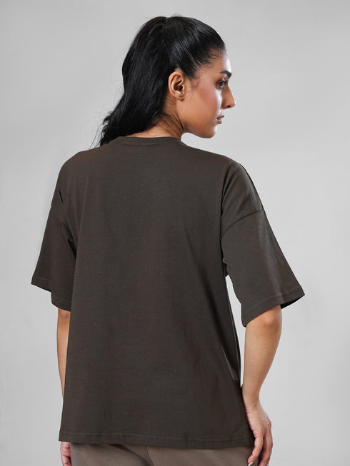 LEERA Dark Mocha Oversized Cotton Tee