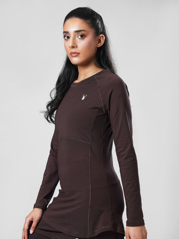 Leera CoreFlow Longline Top in Chocolate Brown