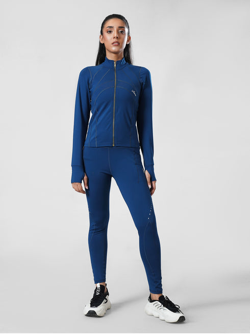 Leera SculptZip Jacket in Teal Blue