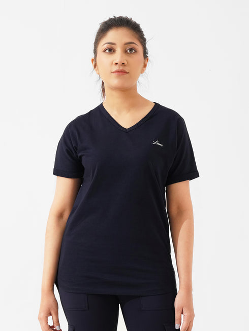 Cover Long Loose Fit V-Neck Top in Blue