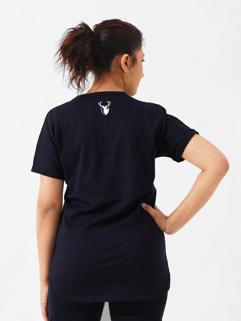 Cover Long Loose Fit V-Neck Top in Blue