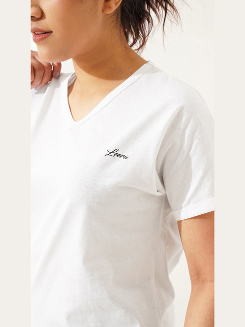 Cover Long Loose Fit V-Neck Top in White