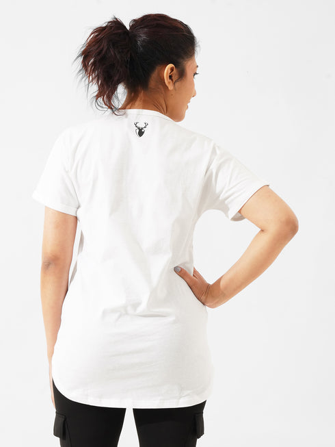 Cover Long Loose Fit V-Neck Top in White