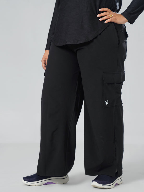 Modest Straight Fit Cargo Joggers in Black ( PLUS SIZE )