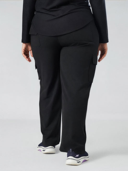 Modest Straight Fit Cargo Joggers in Black ( PLUS SIZE )