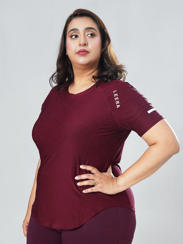 CurveActive Tee in Maroon Texture ( Plus Size )
