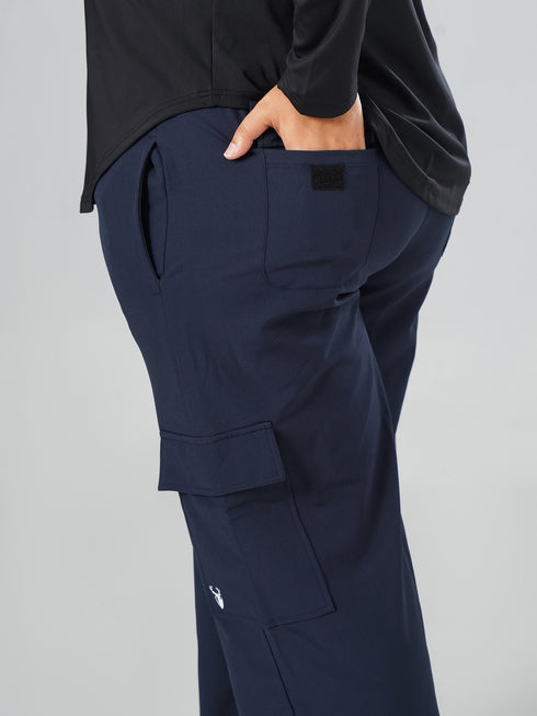 Modest Straight Fit Cargo Joggers in Navy Blue ( PLUS SIZE )