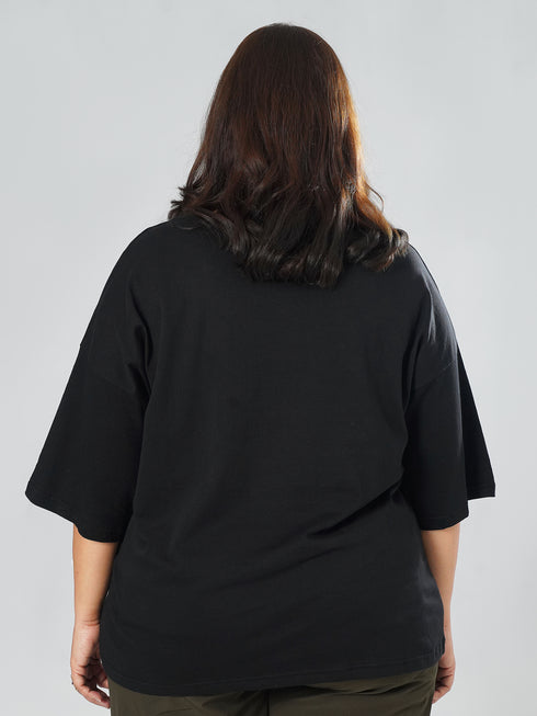 LEERA Black Oversized Cotton Tee ( Plus Size )