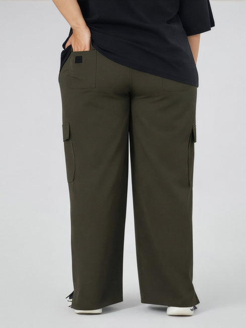 Modest Straight Fit Cargo Joggers in Olive ( PLUS SIZE )
