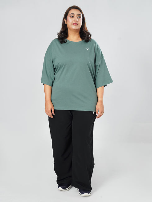 LEERA Gray Teal Oversized Cotton Tee ( Plus Size )