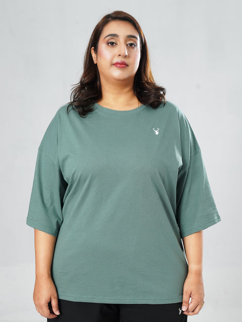 LEERA Gray Teal Oversized Cotton Tee ( Plus Size )