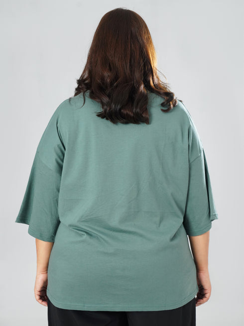 LEERA Gray Teal Oversized Cotton Tee ( Plus Size )