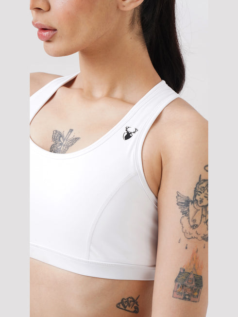 Athletic Non Padded Sports Bra in White