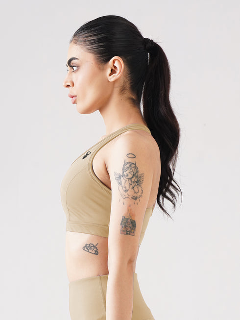 Athletic Non Padded Sports Bra in Beige