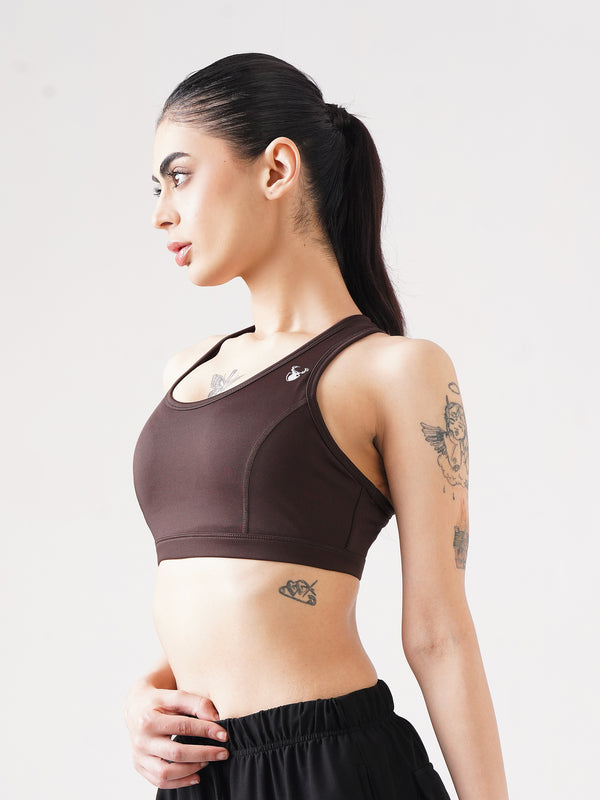 Athletic Non Padded Sports Bra in Brown