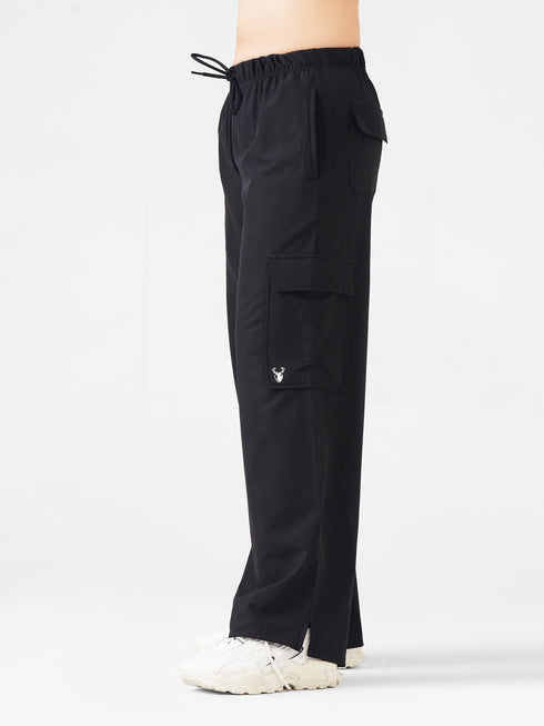 Modest Straight Fit Cargo Joggers in Black