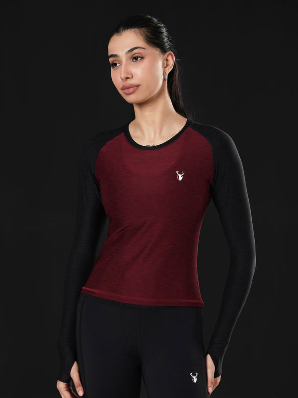 Evolve Performance Fitted Top in Maroon/Charcoal