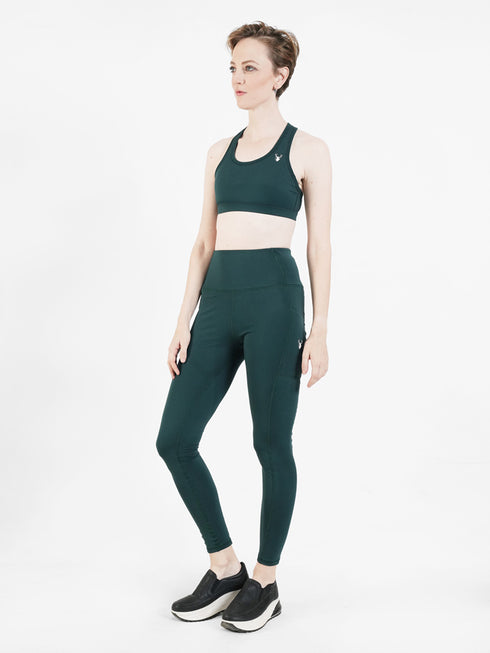 Performance Fixed Padded High Support Sports Bra in Forest Green