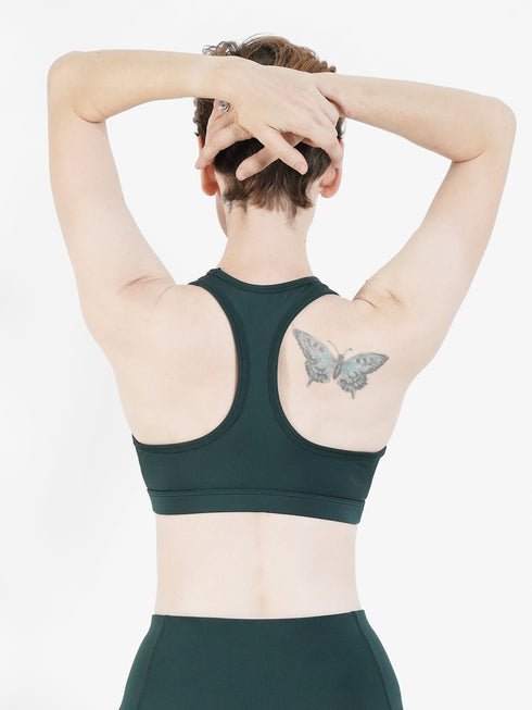 Performance Fixed Padded High Support Sports Bra in Forest Green