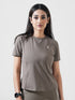 Leera Motion Pleat Performance Tee in Dust Brown