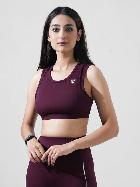 Leera Contour Cutout Sports Bra in Maroon