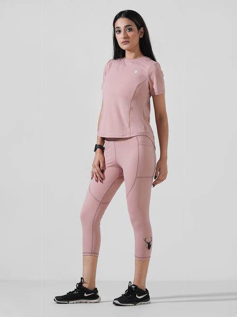 Leera Motion Pleat Performance Tee in Tea Pink