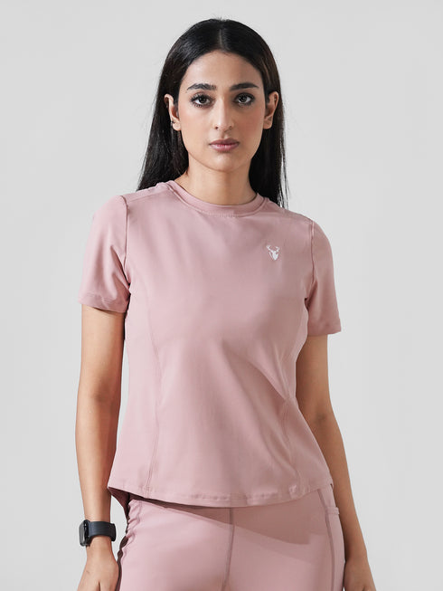 Leera Motion Pleat Performance Tee in Tea Pink