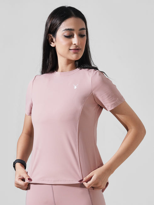 Leera Motion Pleat Performance Tee in Tea Pink
