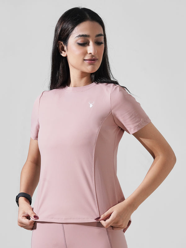 Leera Motion Pleat Performance Tee in Tea Pink