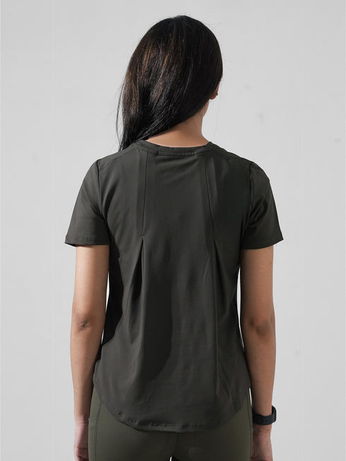 Leera Motion Pleat Performance Tee in Olive