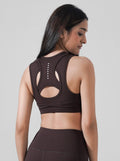 Leera Contour Cutout Sports Bra in Chocolate Brown