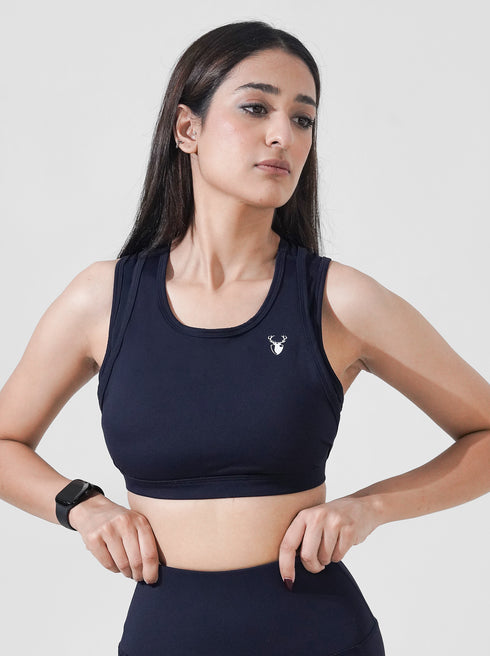Leera Contour Cutout Sports Bra in Navy Blue
