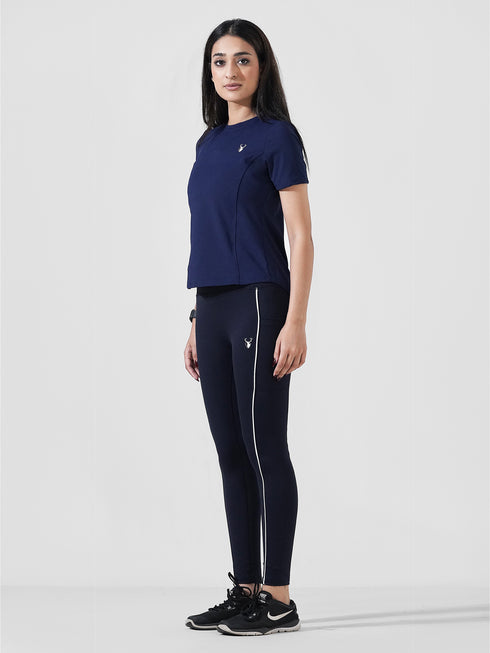 Leera Motion Pleat Performance Tee in Blue