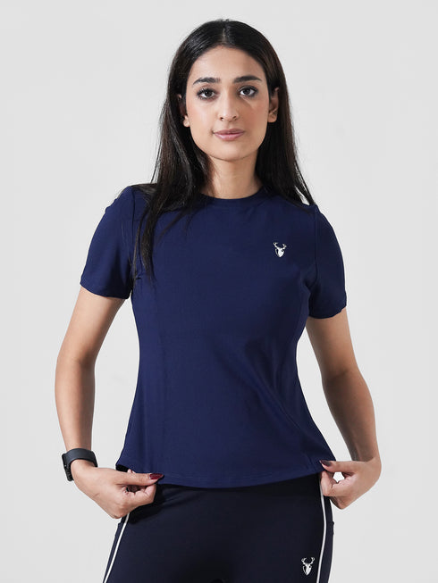 Leera Motion Pleat Performance Tee in Blue