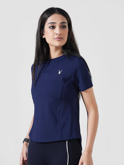 Leera Motion Pleat Performance Tee in Blue