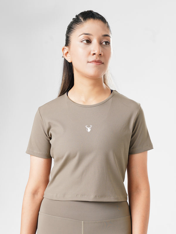 LEERA Active Crop Top in Dust Brown