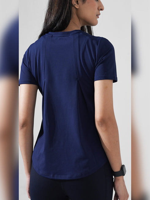 Leera Motion Pleat Performance Tee in Blue