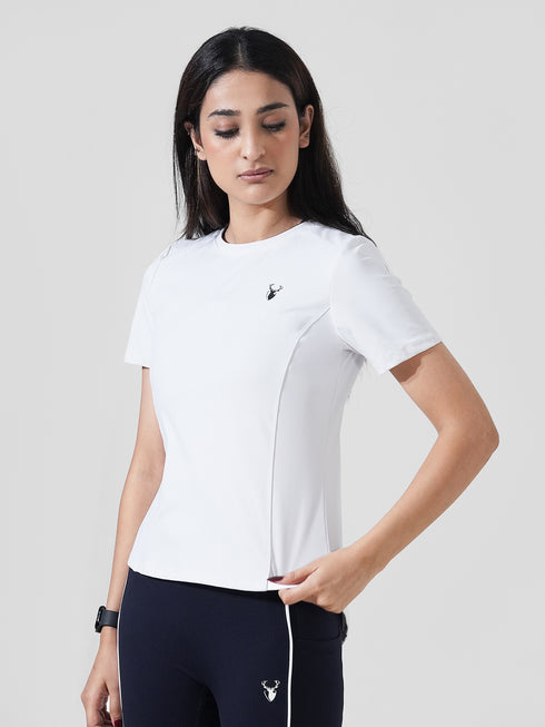 Leera Motion Pleat Performance Tee in White