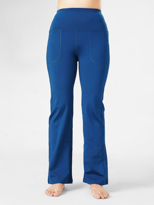 Blue yoga pants on a white background